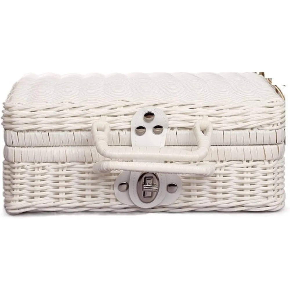 Picnic Baskets Woven Handbag Rattan Weaving Suitcase Photo Props Picnic Box Pastoral Storage Box Wedding Gift