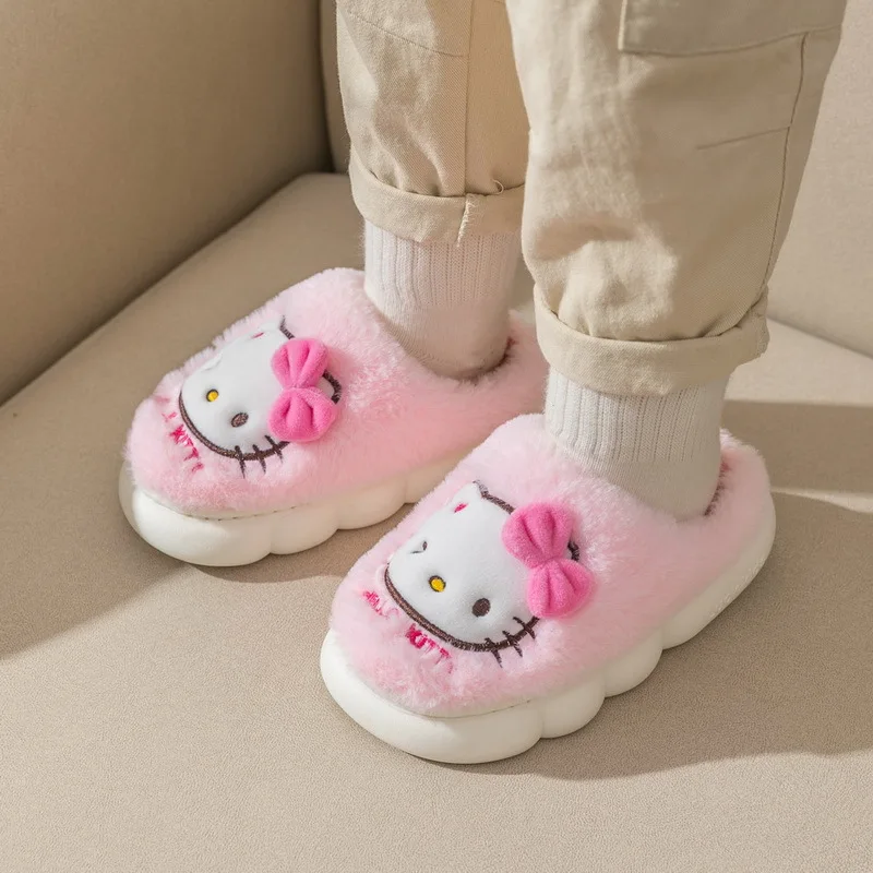 Hello Kittys Sanrios Cotton Slippers Girl Child New Cartoon Add Cotton Anti-Slip Winter Anime Figure Kawaii Baotou Keep Warm