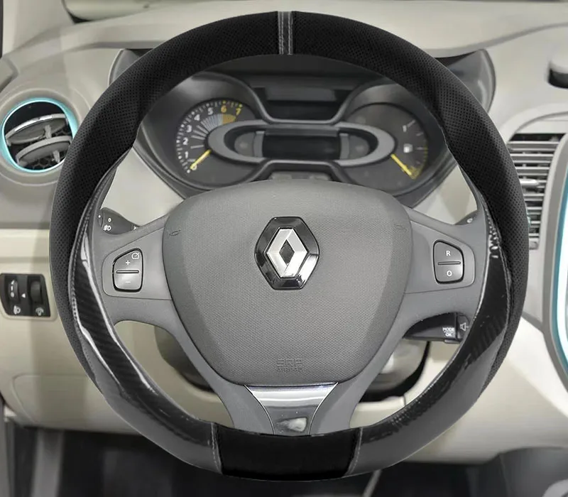 

Чехол на руль автомобиля из углеродного волокна и кожи для Renault DUSTER Clio Megane 3 Scenic Laguna Logan Kadjar Kangoo Sandero CAPTUR