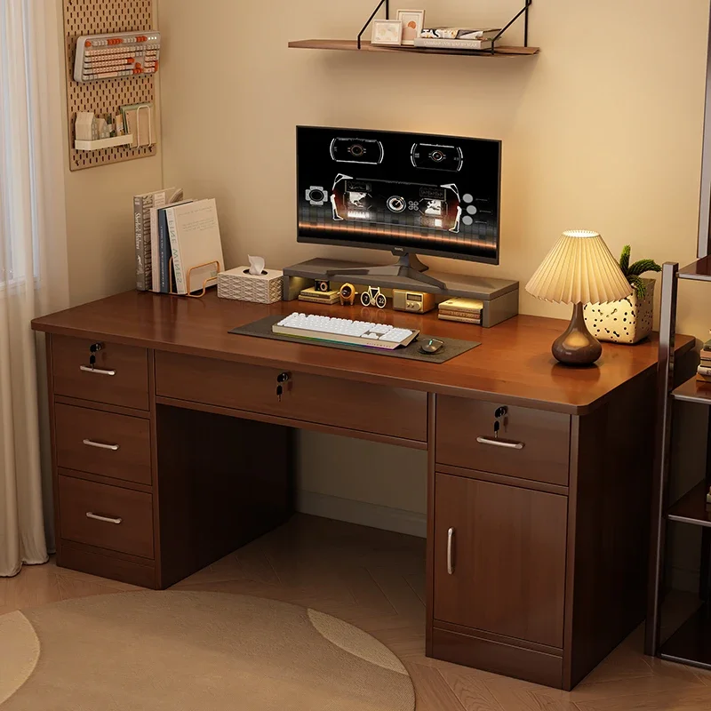

Solid wood computer desk desktop household simple bedroom table student desk writing table with lock desk workbench