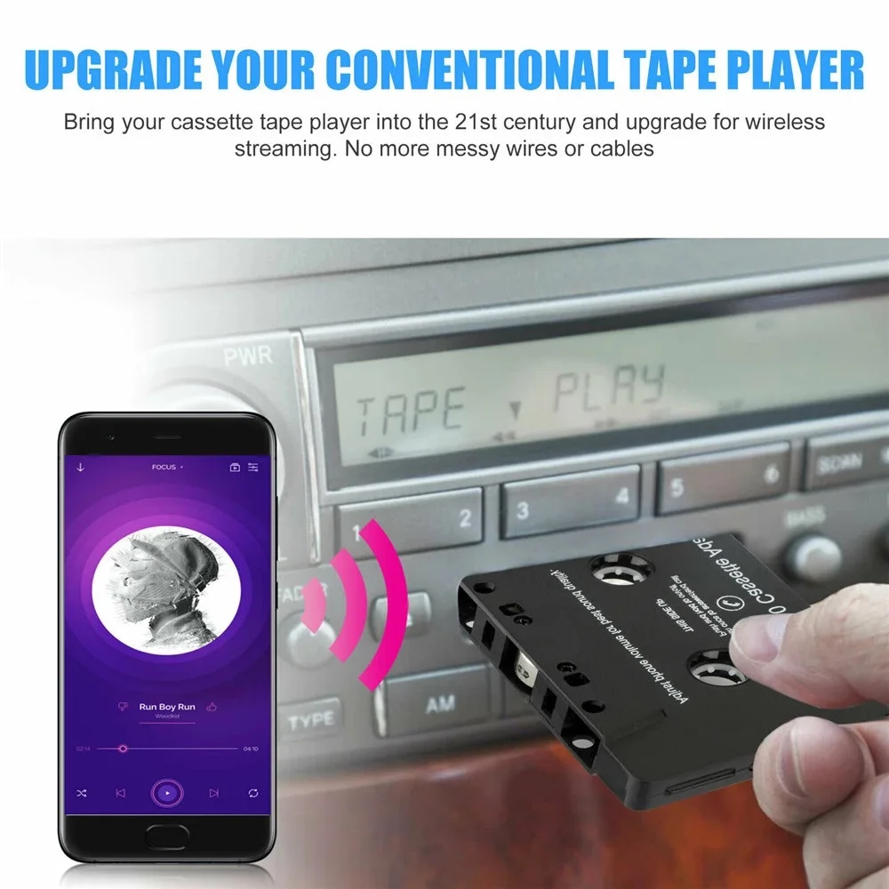 2023New Bluetooth Cassette Adapter for Car with Stereo Audio , Wireless Cassette Tape to Aux Adapter Smartphone Cassette Adapter