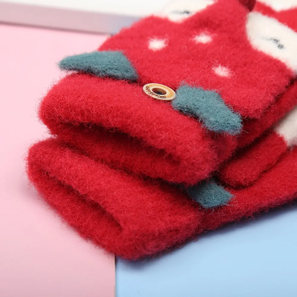 قفازات كرتونية سميكة قابلة للتنفس ومقاومة للبرد بدون أصابع قفازات شتوية دافئة للأولاد والبنات