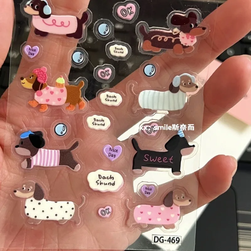 Cute Cartoon Dachshund 3D Jelly Stickers - DIY Resin Relief Decals for Phone Case & Camera Kawaii Dog Journal Decor Phone Films view 4