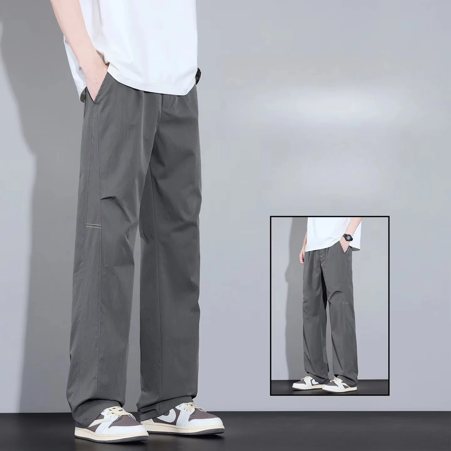 Pantalones Casuales de Verano 2026 de Alta Calidad para Hombre, Color Sólido, Corte Recto, Estilo Informal para Trabajo, Color Gris Claro, Estilo Juvenil, Pantalones Delgados Color Caqui para Hombre