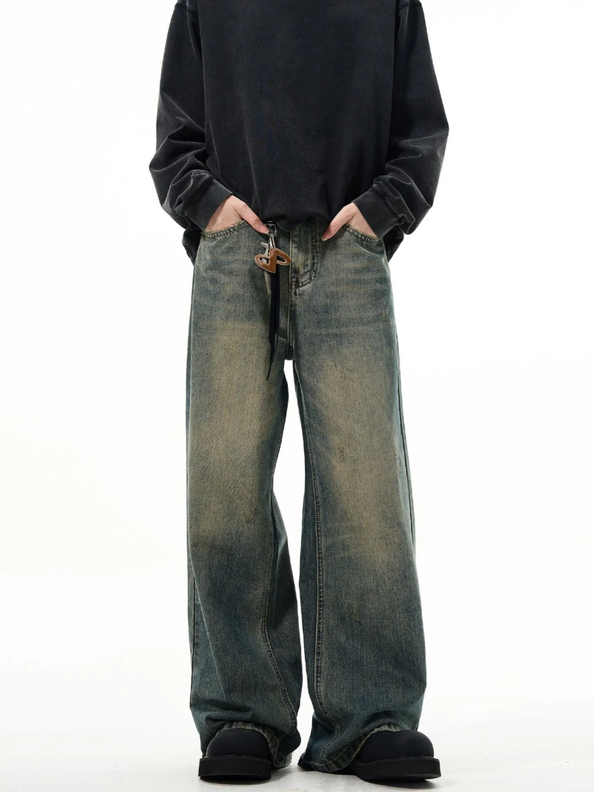 

Cleanfit American Waed Straight Leg Wide Leg Jeans Men's Vintage Casual Loose Pants Cotton Denim Youth ular Long Pants