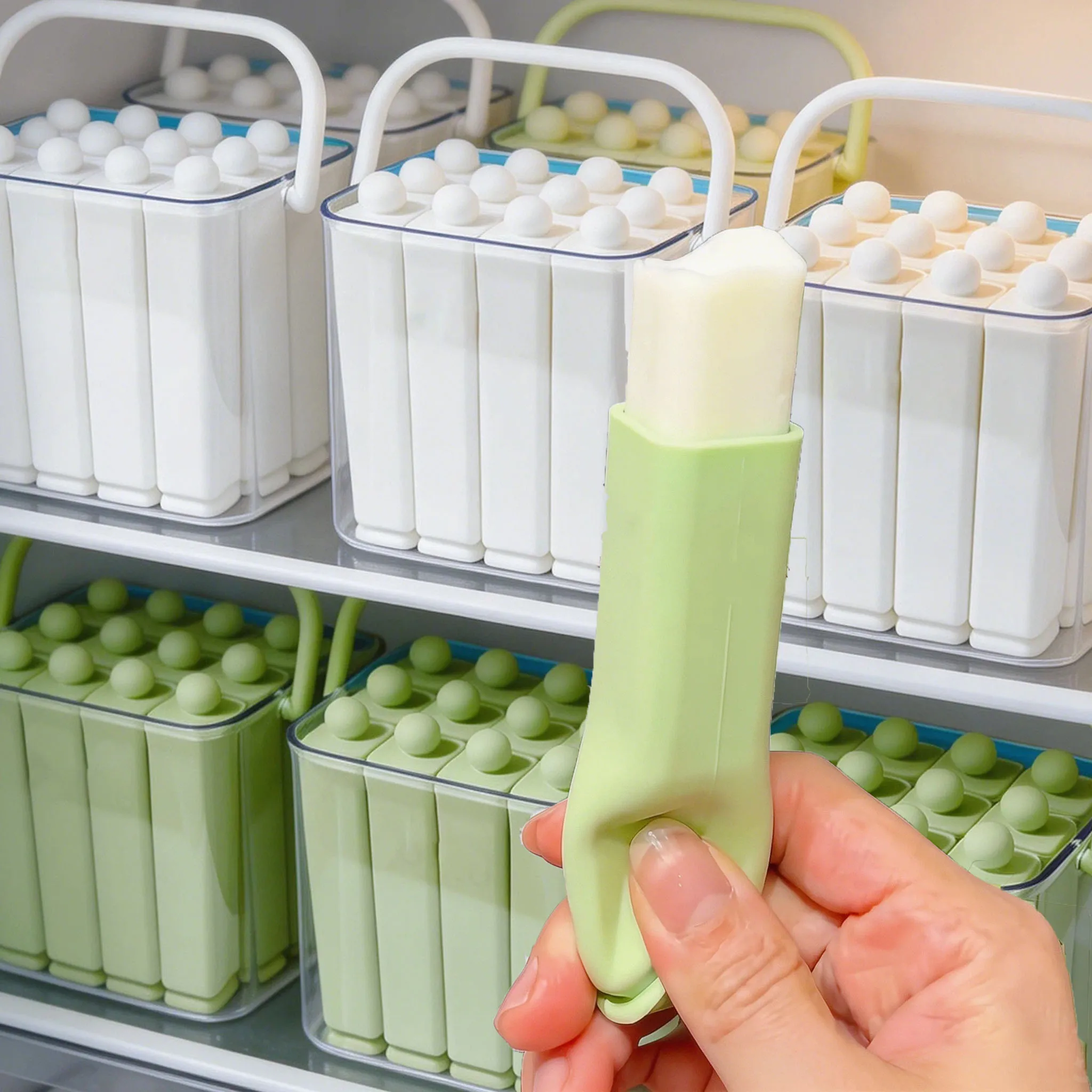 Molde de silicona de grado alimenticio para helados con tapa y asa, para hacer jugos, café, helados, gelatinas y postres congelados, fácil de desmoldar.