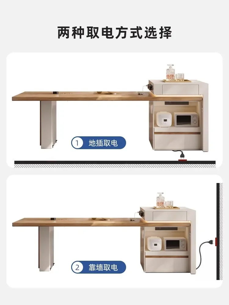 Telescopic solid wood rock plate island dining table integrated advanced multifunctional  rock plate retro bar home