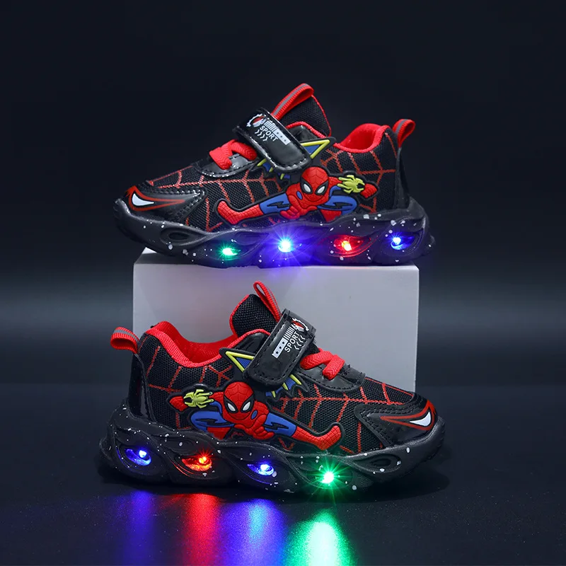 Disney cartoon boys Spider-Man cute Casual shoes with led light soft sports shoes for kids gift EU size 21-36