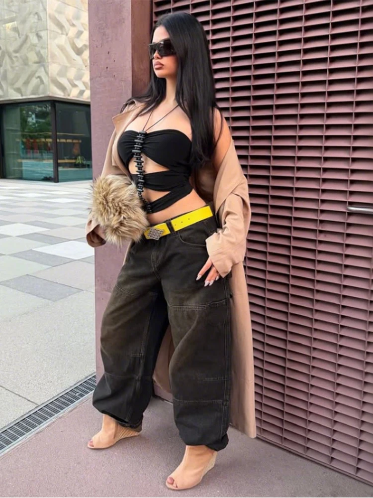 Nibber Hollow Vest Women Halter Beaded Decoration Sexy Midnight Wild Party Street Hottie Fashion Music Festival Skinny Crop Tops