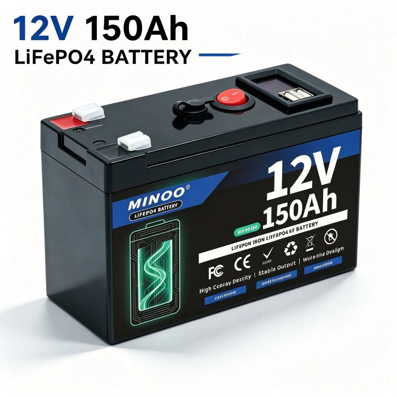 12V 200Ah LiFePO4 Battery Deep Cycle Rechargeable Built-in BMS Lithium 200Ah for Power Wheels Scooters Fish Finder Free Charger