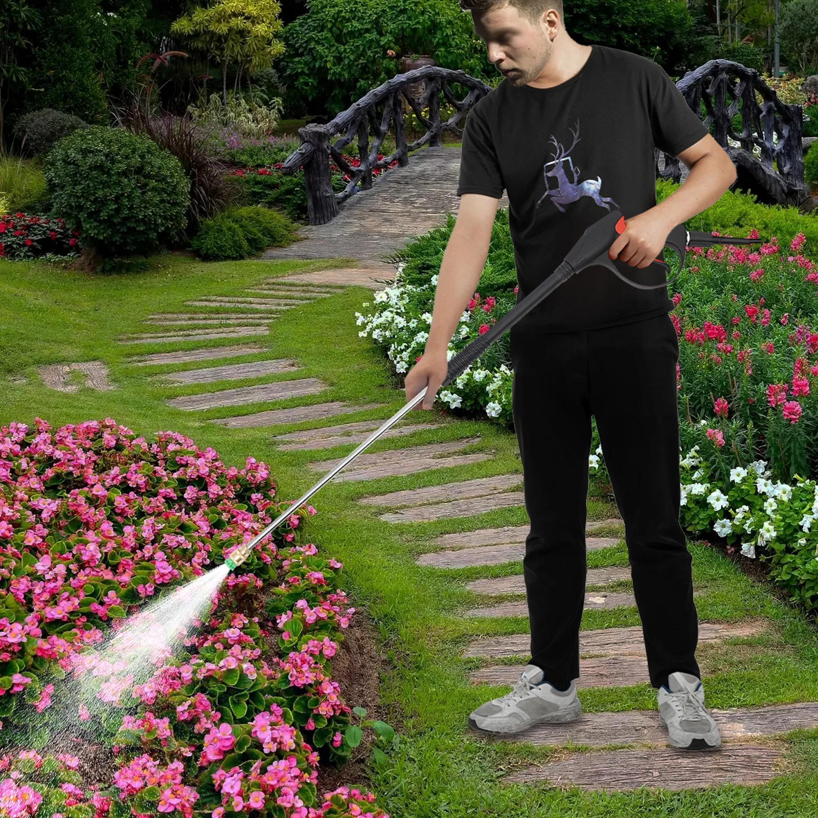 3000PSI高圧洗浄機ガン 電動コードレス高圧洗浄機 5種類のノズルチップと26フィートホース付き 車両洗浄用