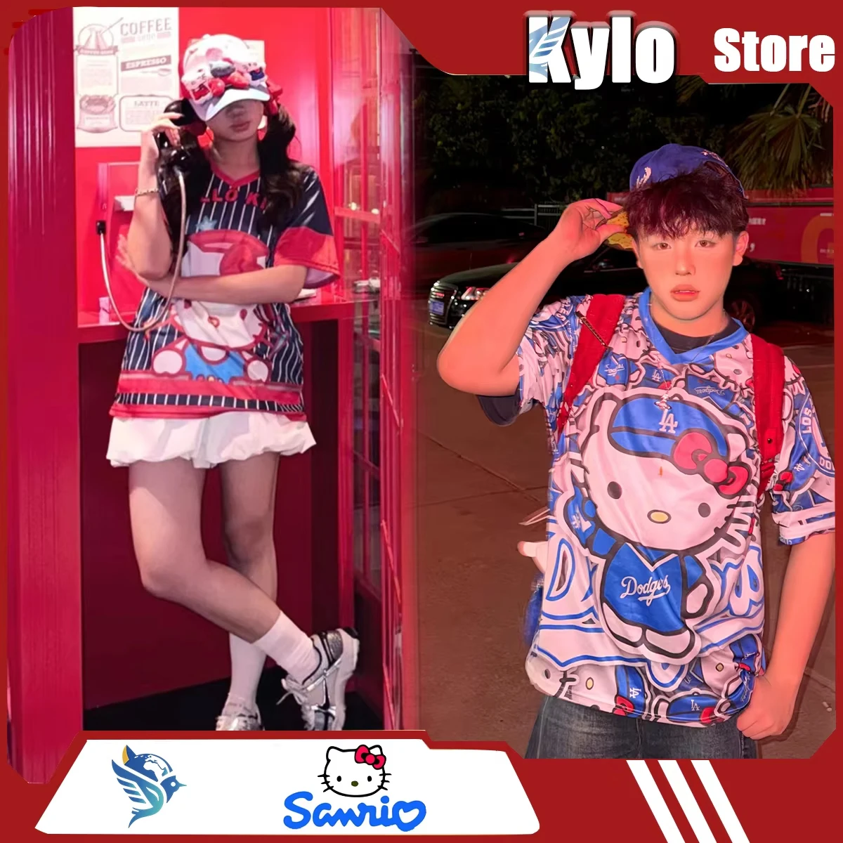 

2025 Hello Kitty American retro T-shirt Cap Sportswear Boys And Girls Loose Casual Breathable Fashion Short Sleeve