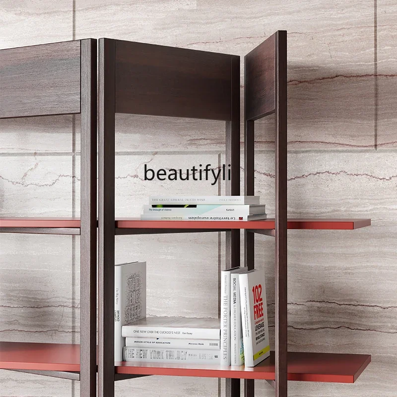 

K185 Italian Minimalist Light Luxury Multi-Purpose Bookcase Display Nordic Modern Minimalist Living Room Curio Shelves Solid Woo