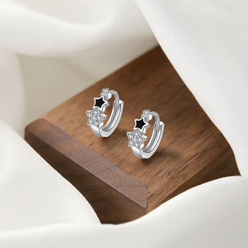 

925 Sterling Silver Hot Sale Star Hoop Earrings Fashion Zircom Temperament Exquisite Hot Semale Sexy Jewelry Gift