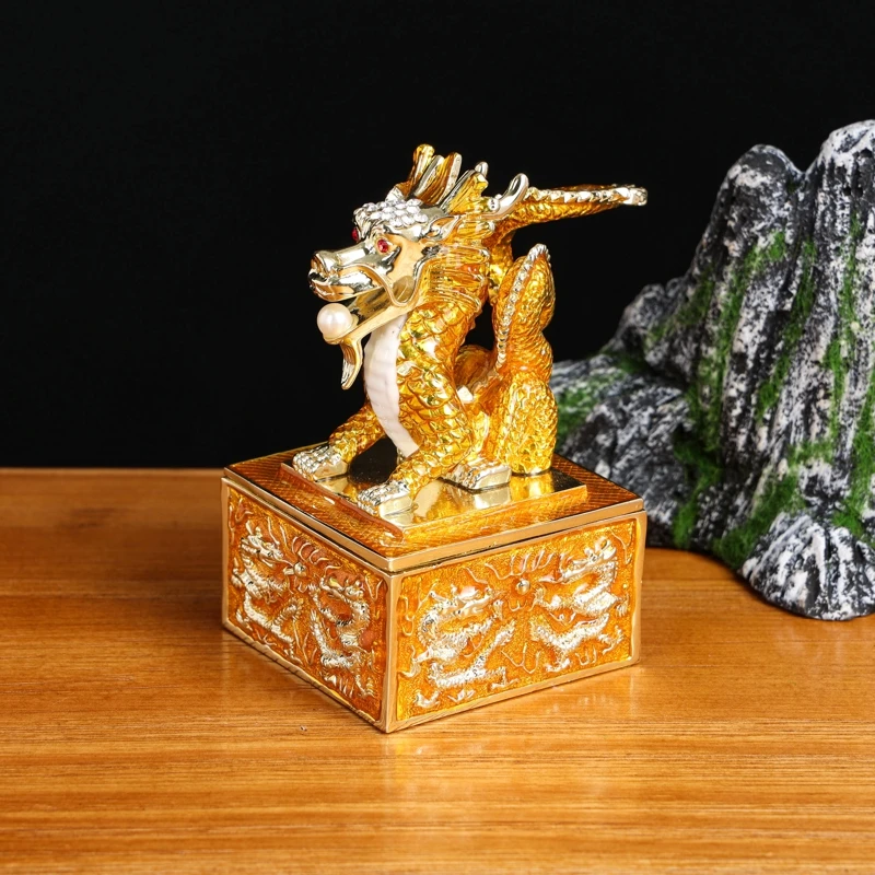 SHINNYGIFTS FengShui Chinese Dragon Design Enamel Pewter Trinket Box Home Decorative Box