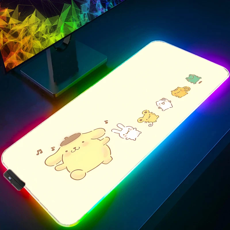 LED Mouse Pad P-pompompurin Backlight Gamer Gaming Accessories Speed Keyboard Rubber Lock Edge RGB Desk Mat 800x300 Anime Laptop