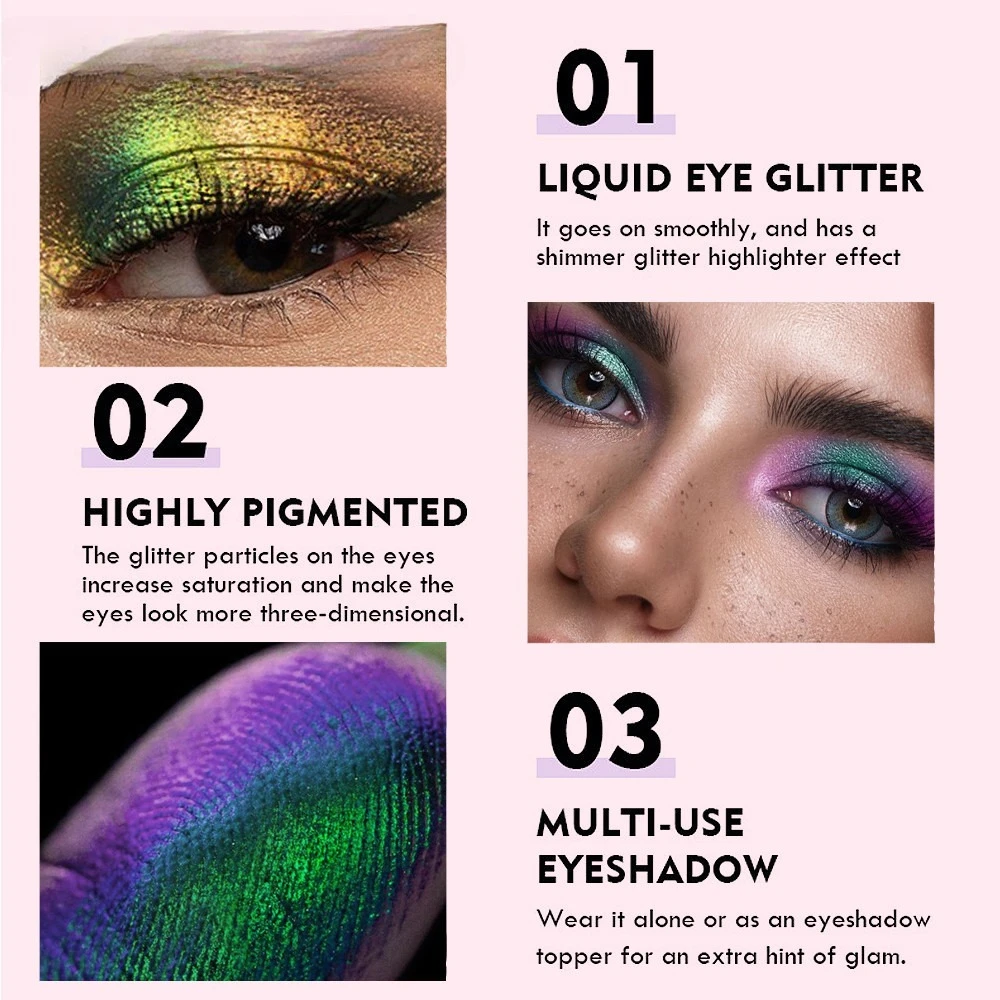 Ombretto liquido camaleonte Evidenziatore con finitura perlata che cambia colore con glitter fini per il trucco della palcoscenico del festival dei concerti