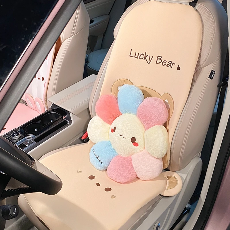 

New Cartoon Cute Bear Cotton Flax Four Seasons Universal Soft Anti-slip Car Seat Cushion Cover