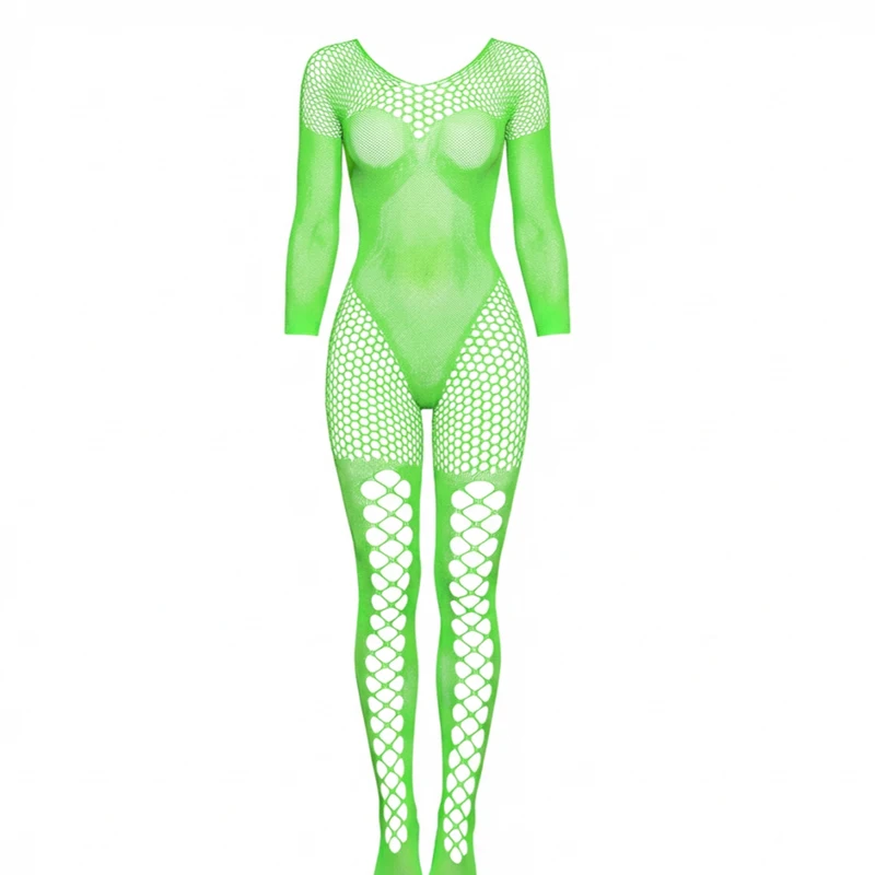 

One-piece Long-sleeved Backless Sexy Lingerie Cutout Mesh Bodysuit Nightgown