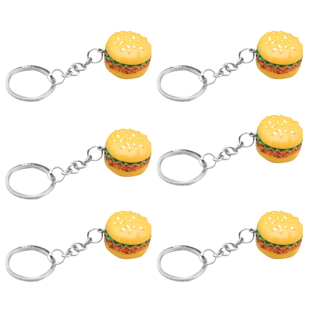 6 PCS Hamburger Keychain Resin Artificial Pendant Keyring Creative Bag Mini Food