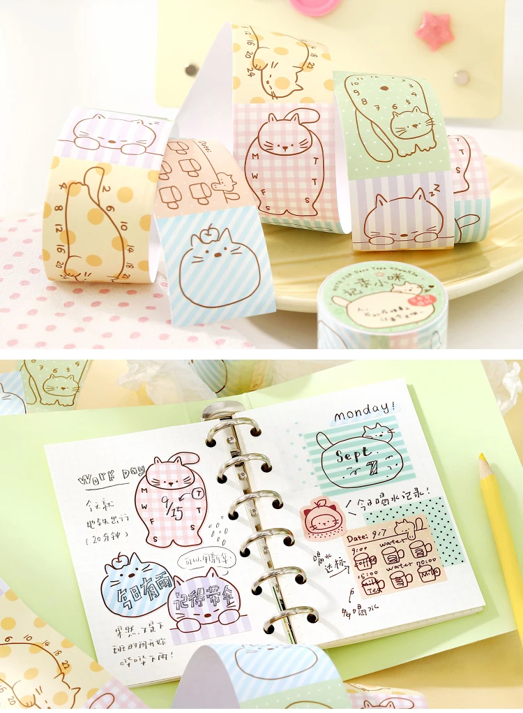 Niedliches Cartoon-Katzen-Washi-Tape im koreanischen Design, Matsugoda-Papierband für Schreibwaren, Büro, DIY-Bastelarbeiten und Dekoration – Detail 27