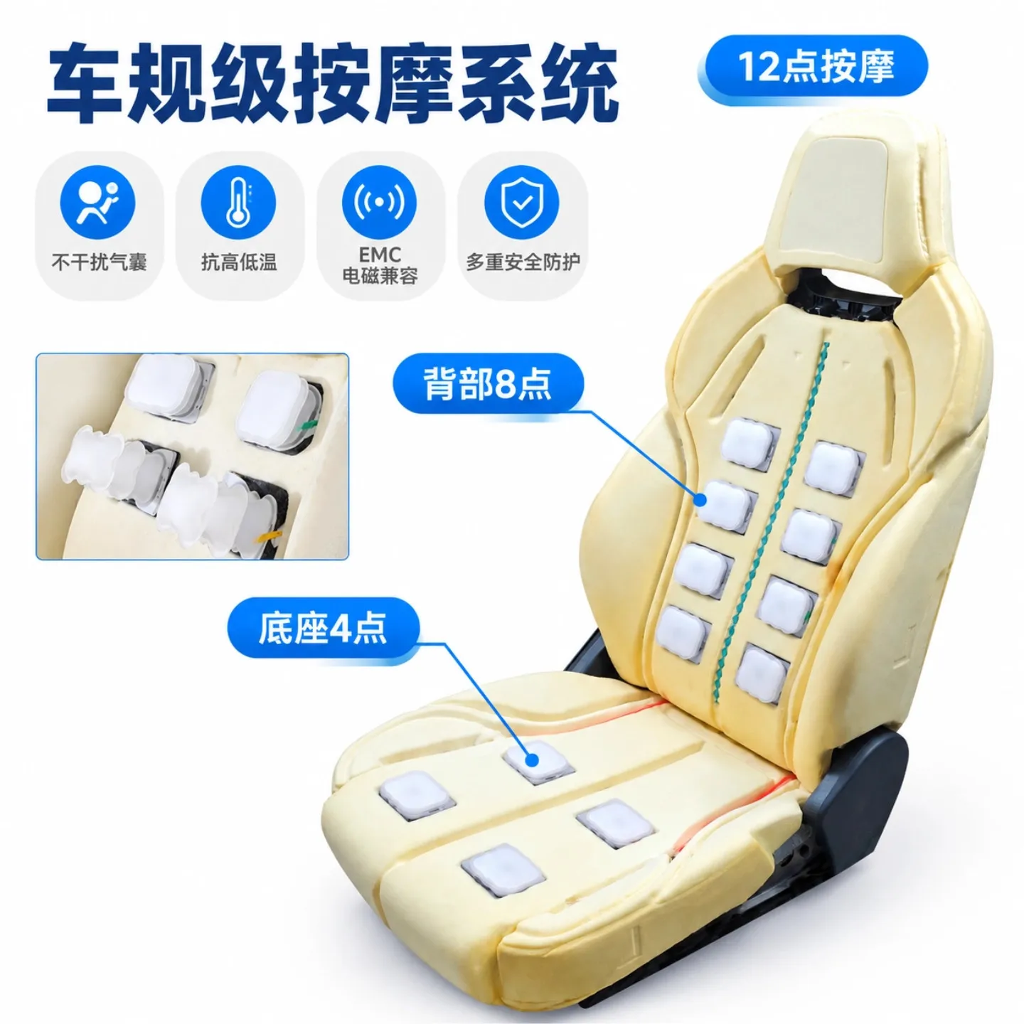 12-Point Pneumatic Lumbar Support Kit for Car Seat Retrofit, Upgraded Massage Assembly for Main Driver Seat