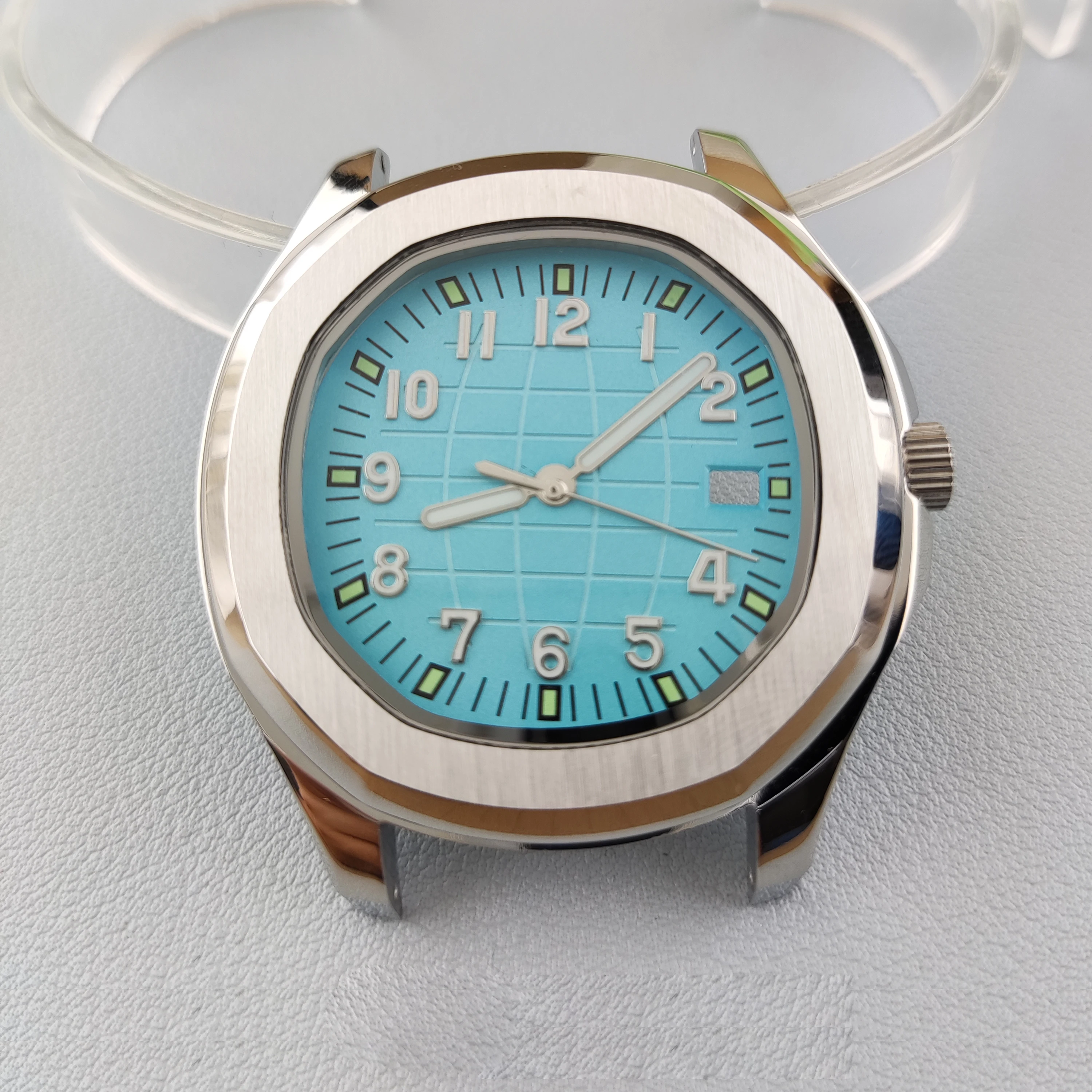 NH35 Case Stainless Steel Case Watch Accessories Luminous Dial Hands for NH35 8215 Movement Transparent Case