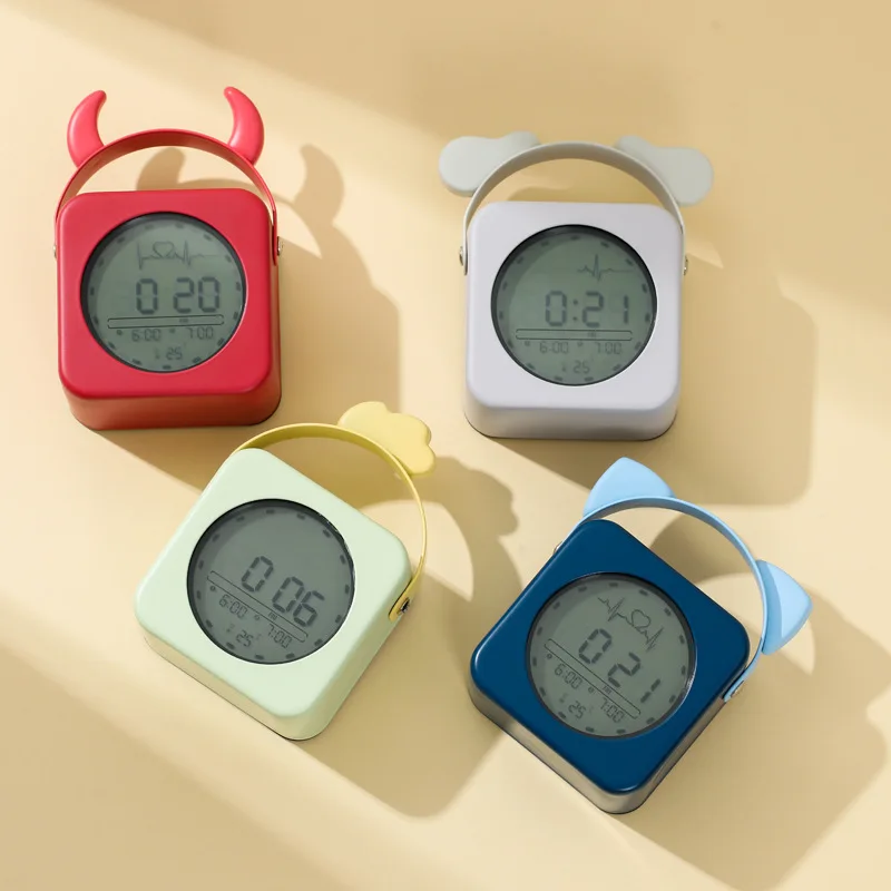 

Alarm Clock Square Digital Cartoon Battery Desktop Decoration Home Mute Table Clock Household Vintage Desktop Decoration Bedroom