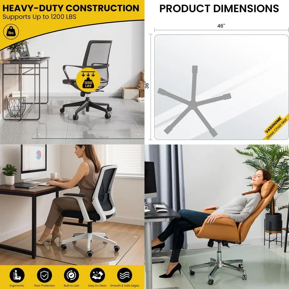 

Large 36x46 Tempered Glass Chair Mat for Office, Thick 1/5, Anti-Slip for Carpet or Hardwood Floors