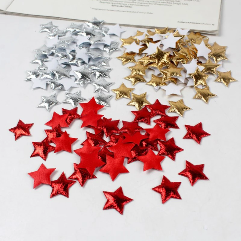 100Pcs Gold/Silver Stars For Christmas Party Decor Foam Fabric Stars DIY Scrapbook Cards Ornaments Embellishments Accessory