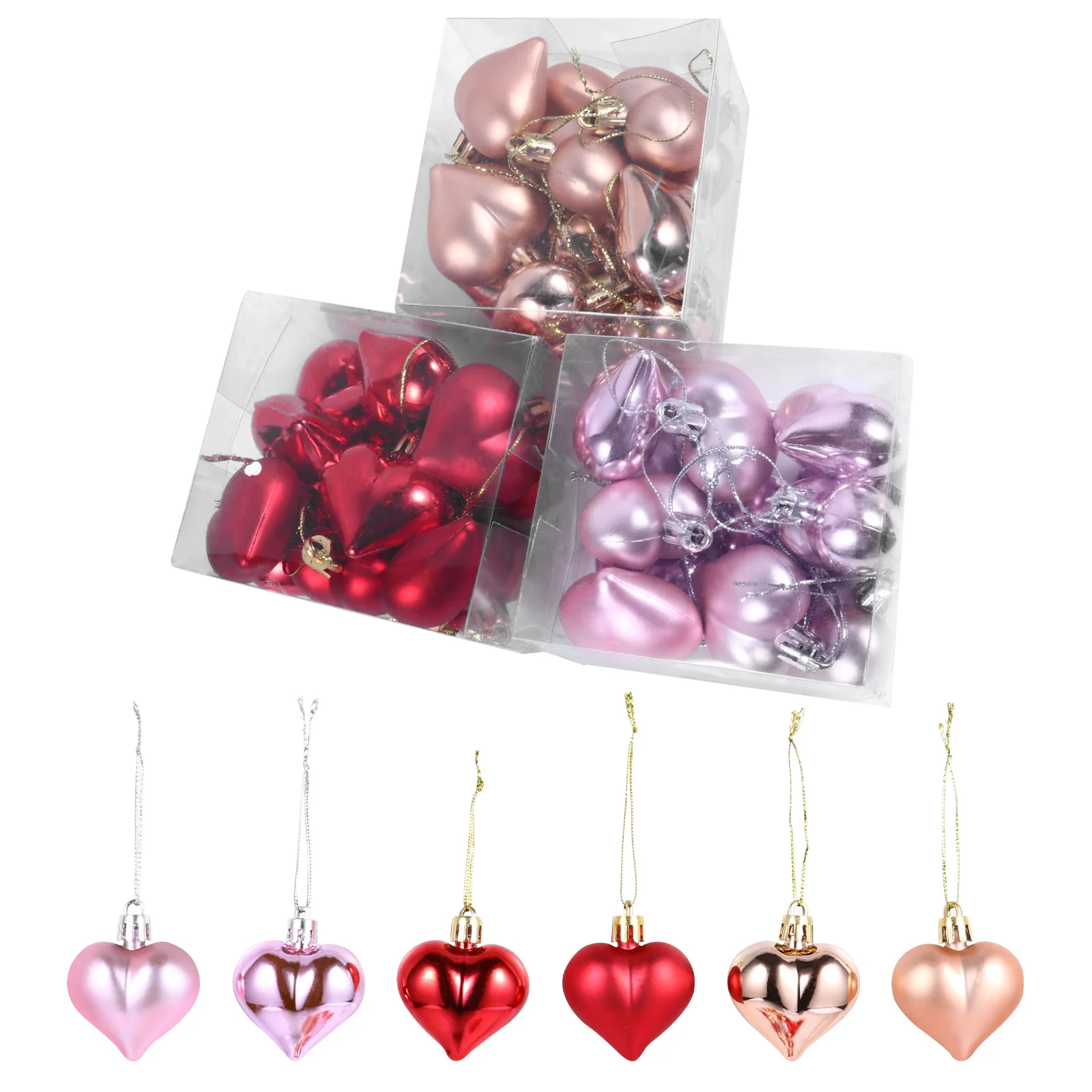 

36Pcs Electroplate Heart Baubles Ornaments Red Pink Rosy Gold Romantic Valentine's Day Hanging Decoration Wedding Plastic Balls