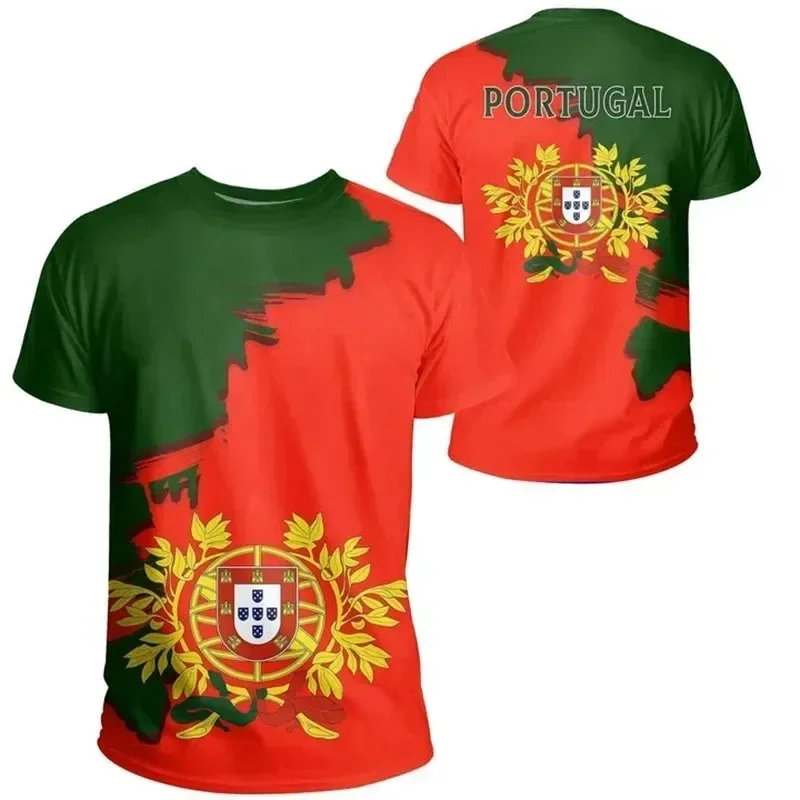 Portugal National emblem 3D printed o collar short-sleeved T-shirt men\'s fashion casual street casual loose top