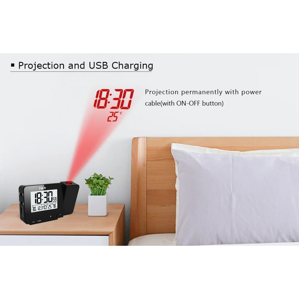 Wall Clock Projection Desk Calendar Digital with Projector Loud Alarm LED Shadow