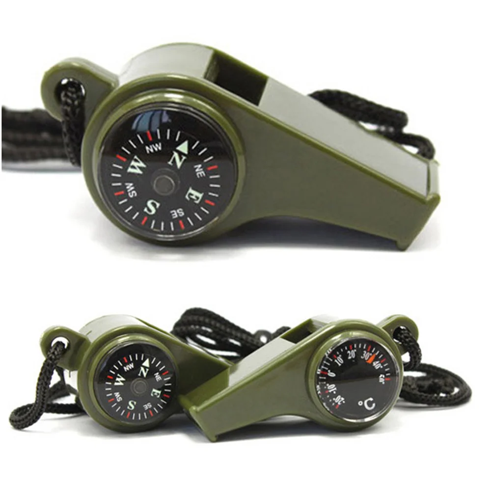4 قطعة 3 في 1 صفارة إنقاذ متعددة الوظائف عالية التردد في الهواء الطلق البوصلة ميزان الحرارة صافرة لإشارة الطوارئ #3