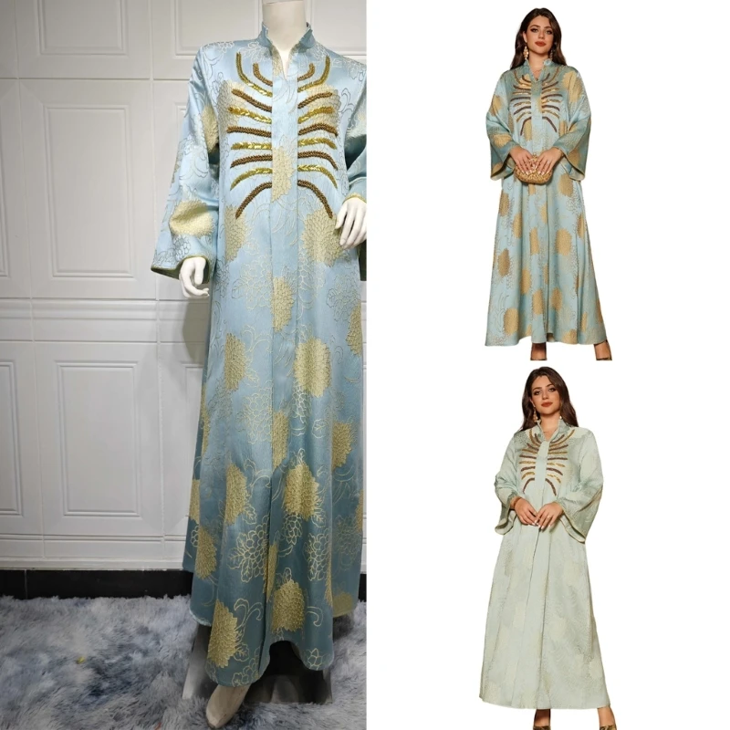 95ab mulher solta robe marroquino caftan vestido do oriente médio robe islâmico jacquard flor impressão kaftan muçulmanos