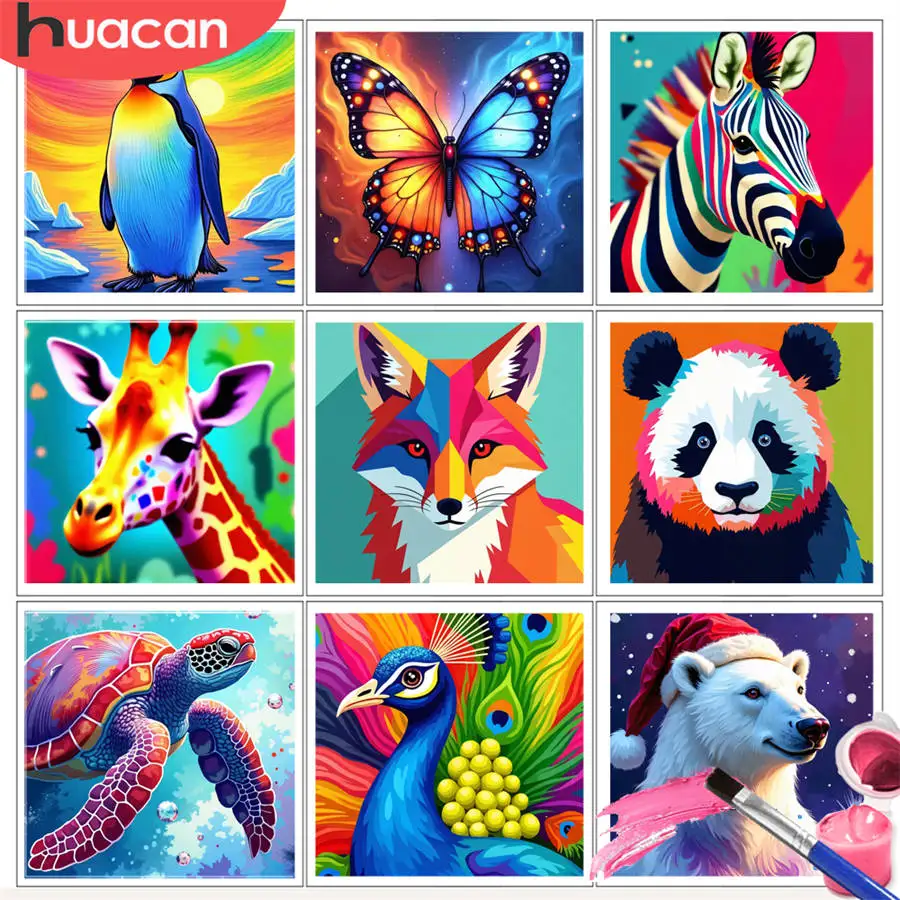 HUACAN Malen nach Zahlen, Kits, bunter Pinguin, Sonnenuntergang, surreales Kunstwerk, DIY, Ölzeichnung, Tierkunst, Handbemalung, Heimdekoration