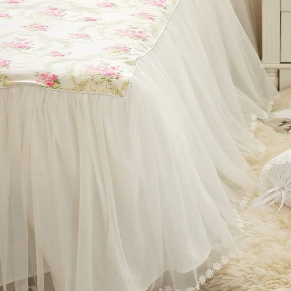 Dust Ruffled Bed Skirts Queen Size Wrap Around Lace Bed Ruffle with Platform 18 inch Deep Drop Cotton Floral Girls Bed Sheets