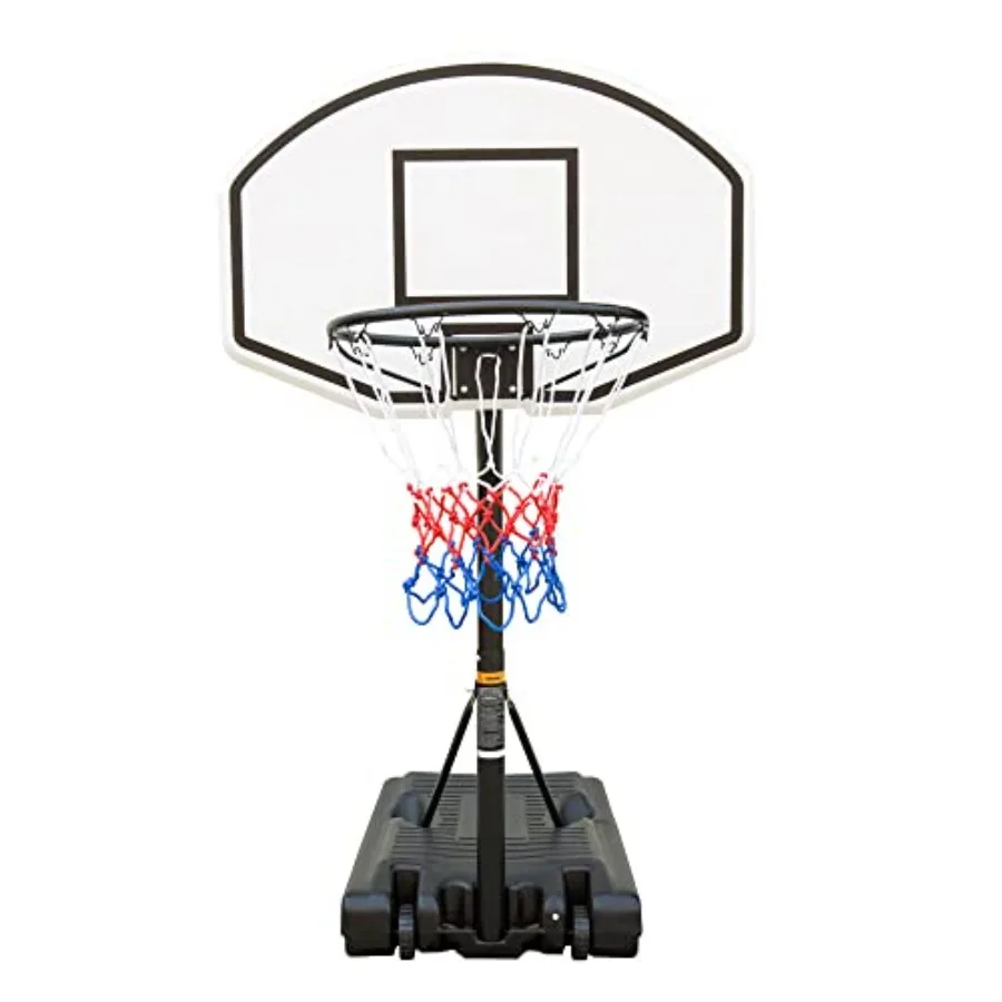 

Poolside basketball hoop for kids: adjustable height 3.1ft4.7ft, durable plastic frame, blue and orange, portable design with s