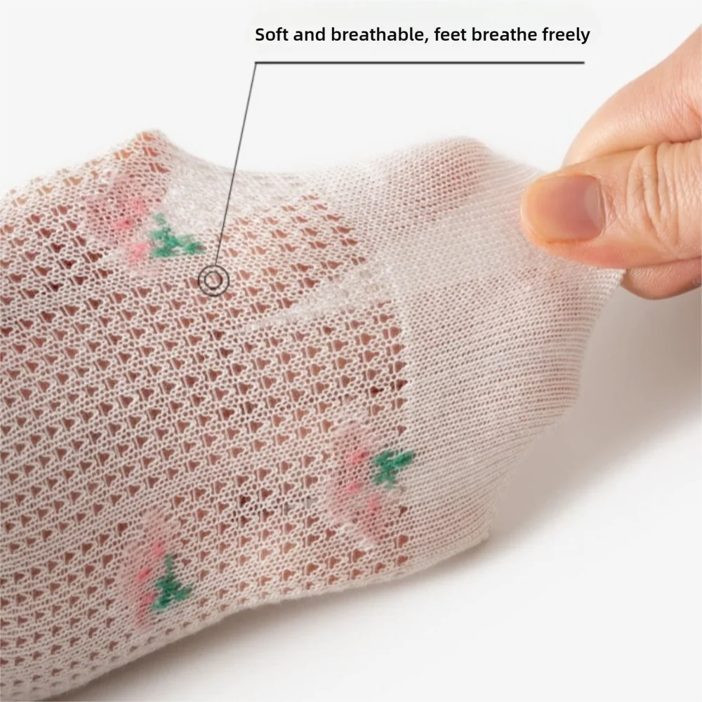 5Pairs New Soft Socks Mesh Cartoon Printed Cotton Sock Sweat Absorption Breathable Short Socks Spring Summer