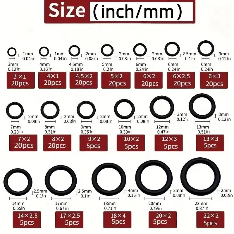 225Pcs O Ring Kit Rubber Sealing Rings 18 Size O-ring Gaskets Waterproof and Heat-resistant Washers for Automotive Machinery