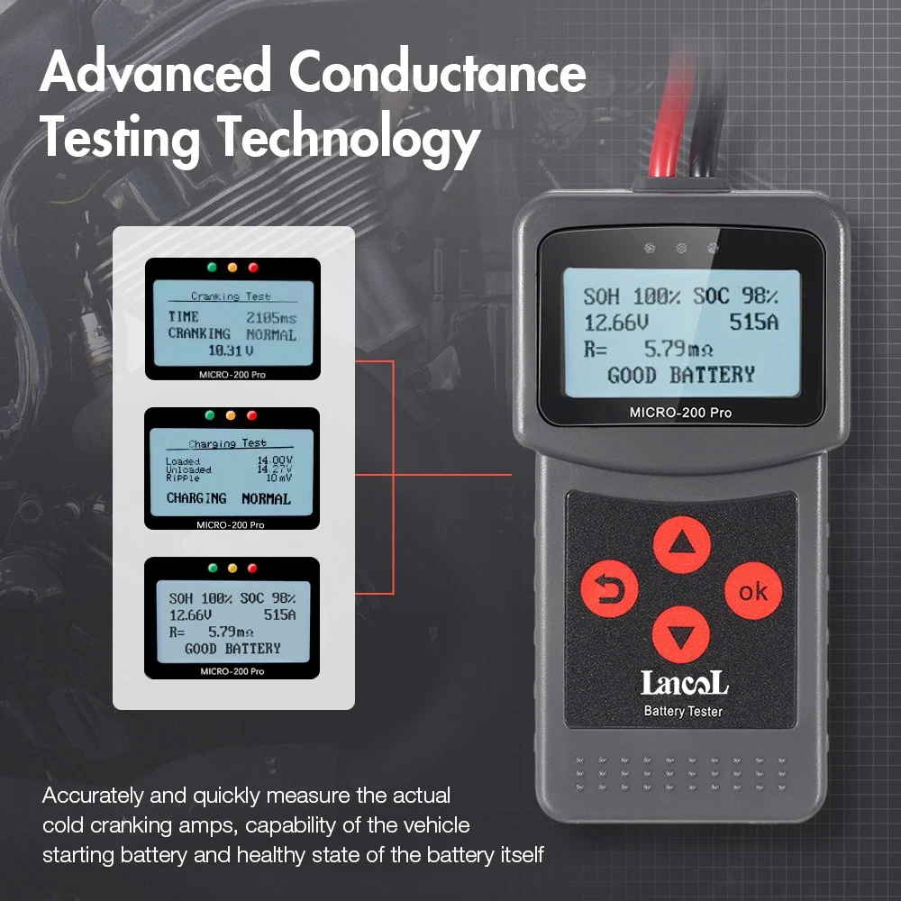 Motorcycle Car Battery Tester Micro-200 Pro 7-30DCA 40-2000CCA 24V 12V Test Charging Diagnostic Tools Aanalyzer Auto Accessories