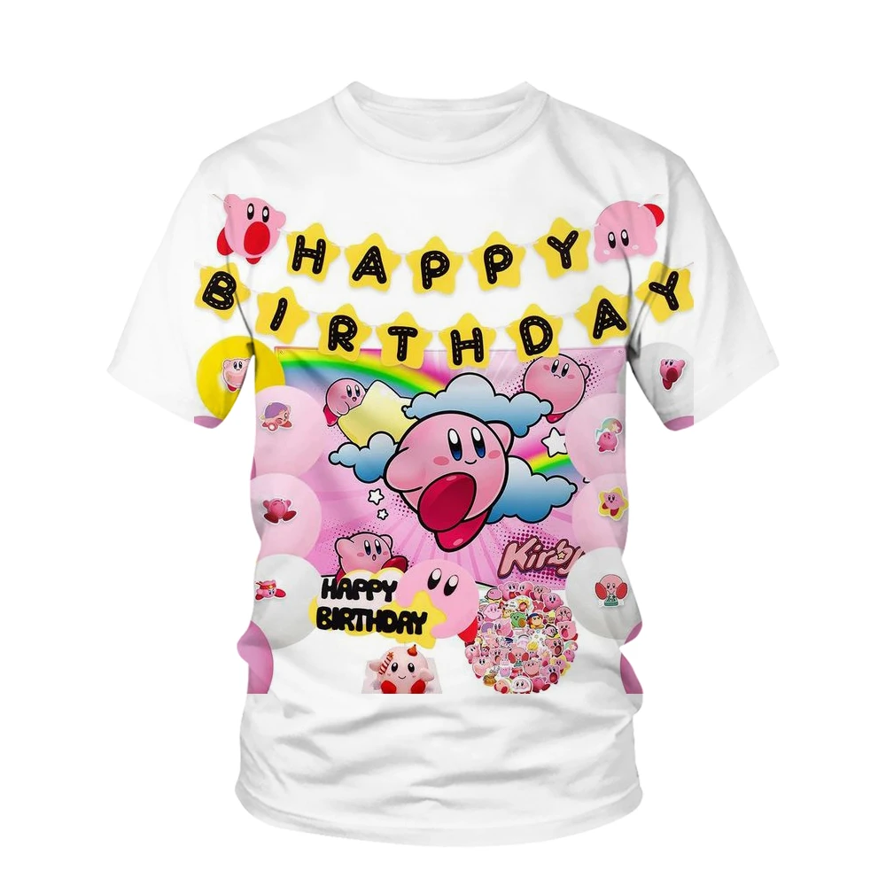 Anime Kawai Super Cute Star Kabi Cartoon Printed Children's Kirby Clothing T-shirt Summer Short Sleeve Children's Fashion Home G