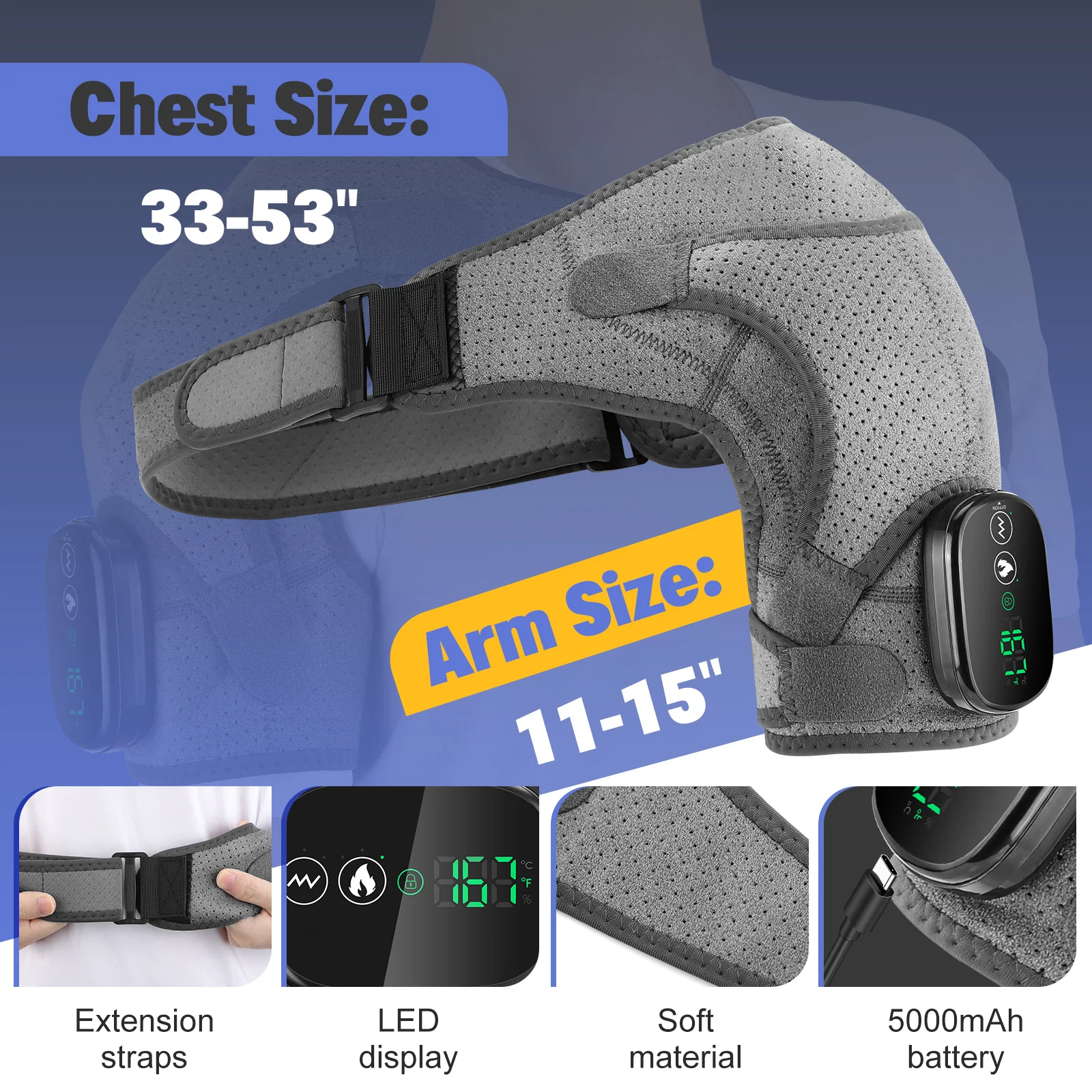 3 in 1 Vibration & Heating Shoulde Massager Blets Warmer Shoulder Hot Compress Massager Pads USB Charge - Image 3