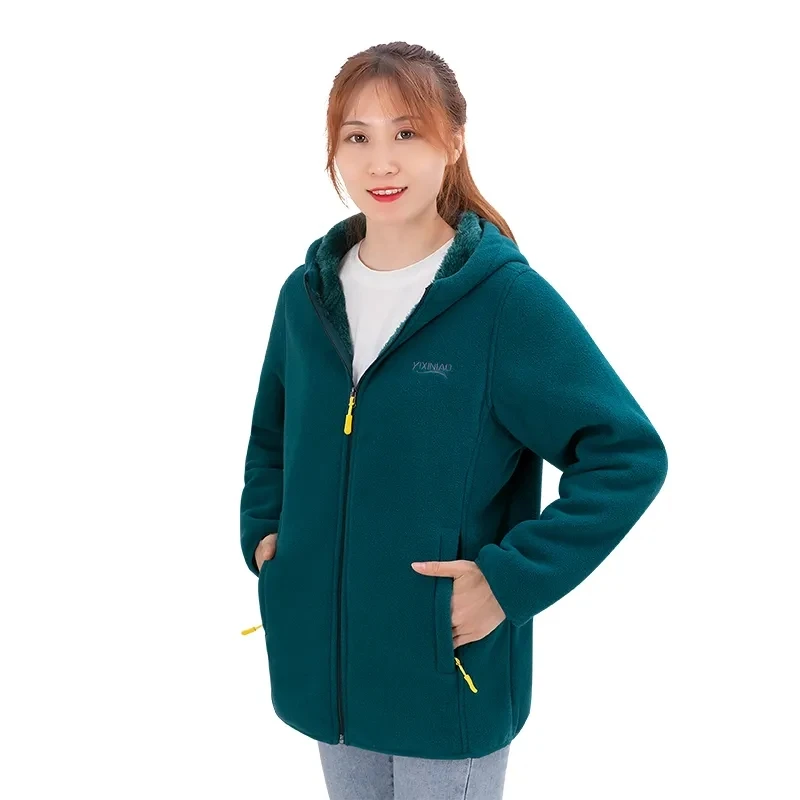 Coat Women 2024Autumn Winter New Polar Fleece Jacket Arctic Velvet Warm Outwear Ladies Hooded Large Size7XL Padded Cardigan Tops