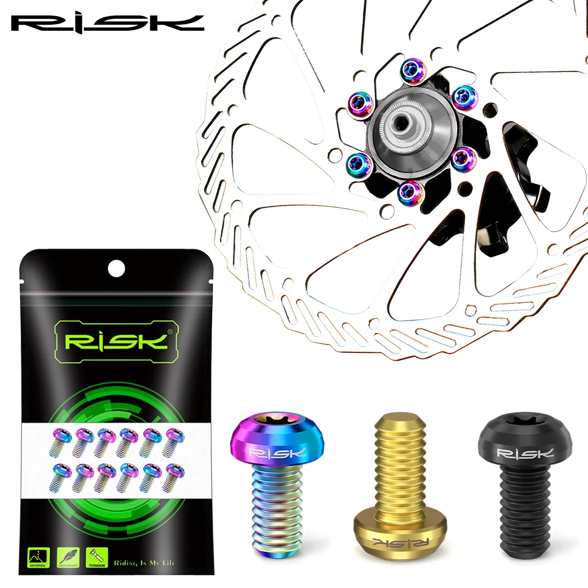 Risk Bicycle Disc Brake Rotor Fixing Bolts 12pcs M5x10mm TC4 Titanium Ultralight Screws for Mountain MTB Road Bike Brake M5*10mm