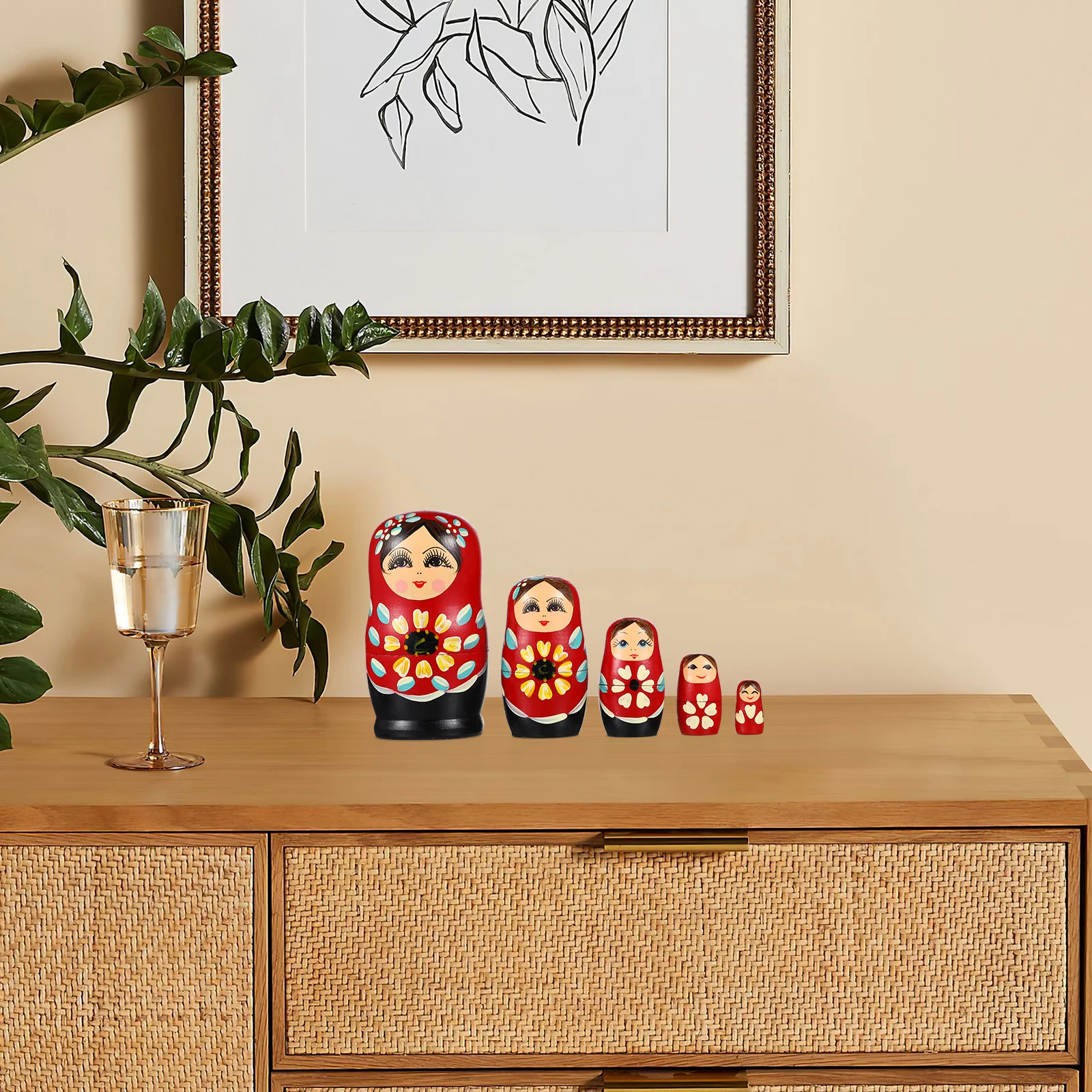 5 Pcs Matryoshka Colorful Nesting Dolls Russian Small Attractive for Adult Nested Ornamentt Wooden Adults