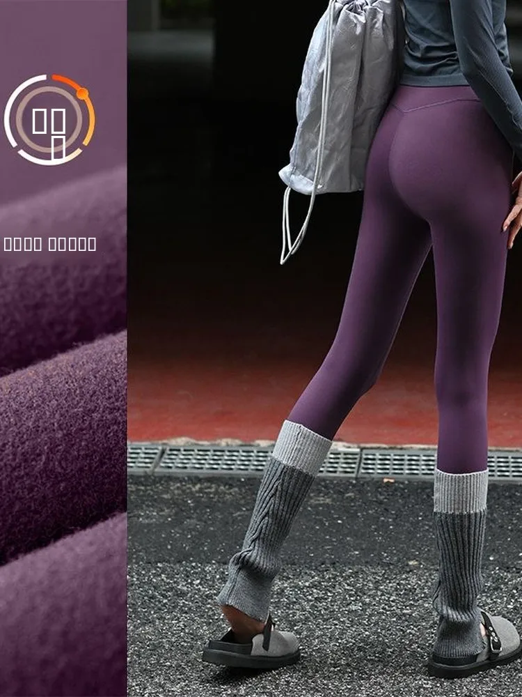 

Брюки для йоги с высокой талией на подкладке, женские зимние модные теплые уличные носимые спортивные длинные брюки для пилатеса