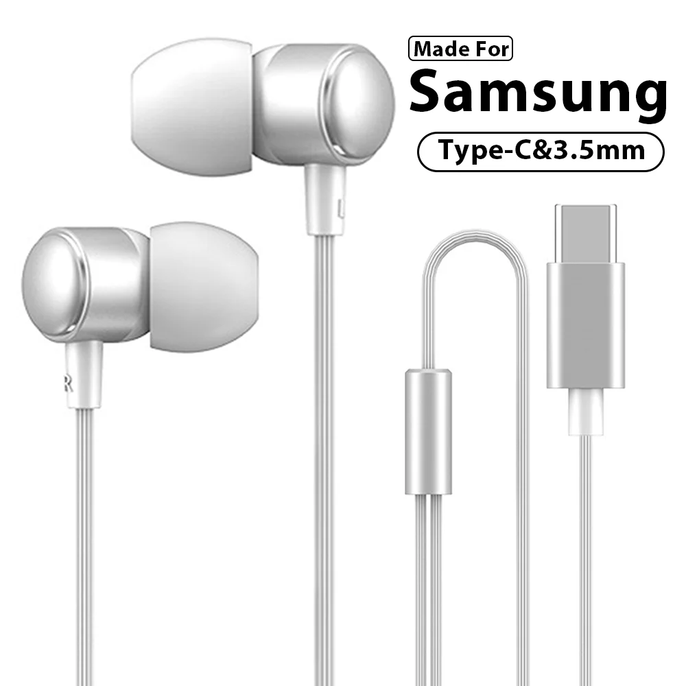 

Type C Wired Headphones HiFi Stereo With Mic Earphones For Samsung Galaxy S25 S24 S23 Ultra Note 20 10 A53 USB C 3.5mm Headsets