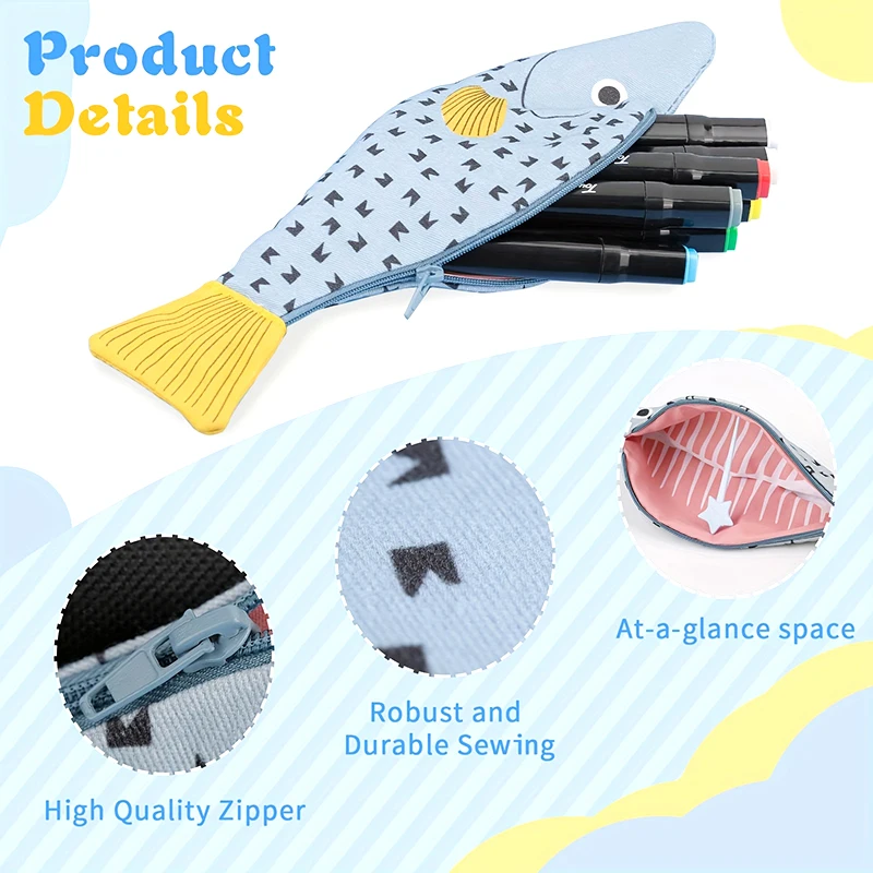 Estuche de lápices divertido con forro de espina de pescado simulado, estuche de lápices con forma de pez, monedero de pescado, regalo de cumpleaños