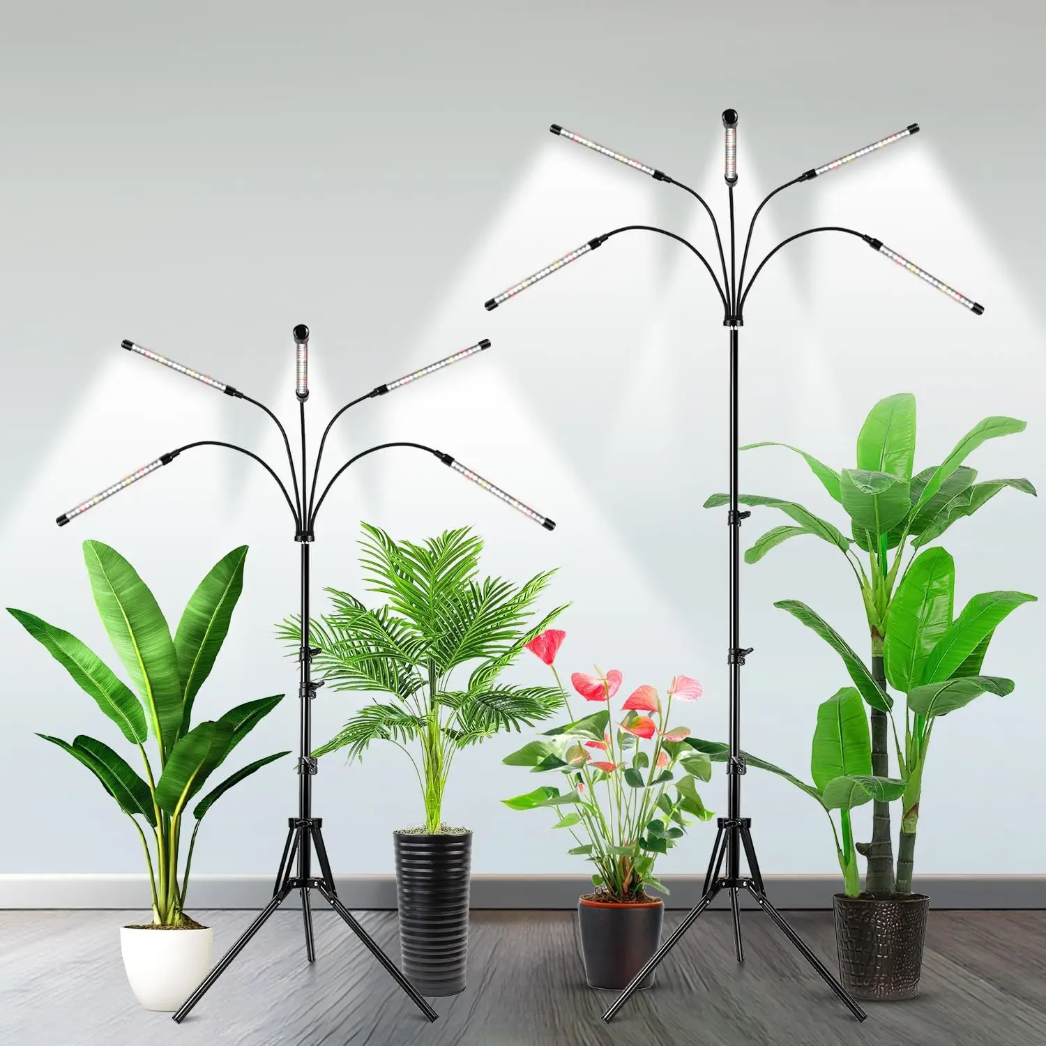 

Full Spectrum LED Grow Light 100W 2Pack with Timer 6/12/16H, Adjustable Stand 15-63" 3 Modes 5 Dimmable for Indoor Plants